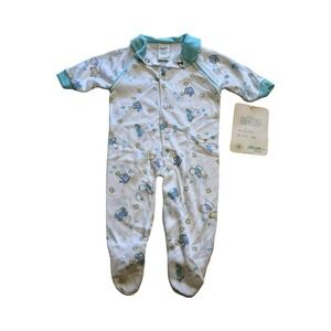 Vintage BabyGro Kleinert's Footed Sleeper Bear Duck Print White Teal Size Small